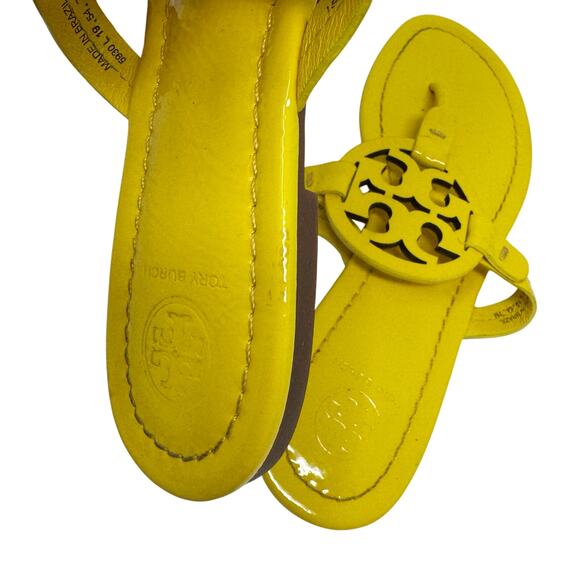 TORY BURCH Yellow Patent Leather Naplak Miller Logo Sandals Slides Flip Flops 7 - Picture 4 of 8